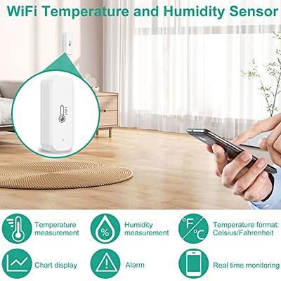 WiFi Temperature Humidity Sensor: USB Battery Powered WiFi Hygrometer | Remote Temperature Monitor with Instant App Alerts, Size: One size, White