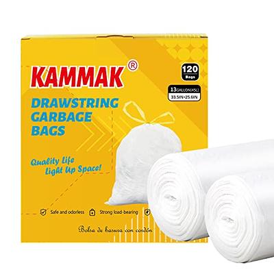 PAMI Tall 13-Gallon Kitchen Drawstring Trash Bags [90-Pack, White] -  Extra-Strong Plastic Garbage Bags- Thick Trash Can Liners For Kitchen,  Bathroom 