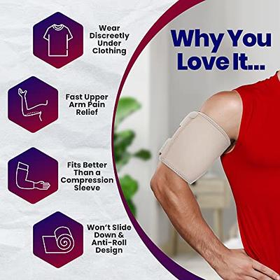 ARMSTRONG AMERIKA Bicep Tendonitis Brace, Bicep Band & Upper Arm  Compression Sleeve  Triceps & Biceps Muscle Support For Upper Arm  Tendonitis Pain Relief Or Bicep Strains (S/M 6 to 10) 