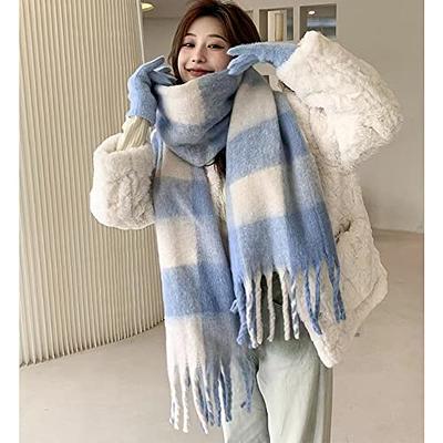 OUNIYA Large Chunky Plaid Scarf Checked Colorful Oversized Scarves Soft Big  Cashmere Wool Thick Winter Warm Blanket Women (Blue White) (AC-001) - Yahoo  Shopping