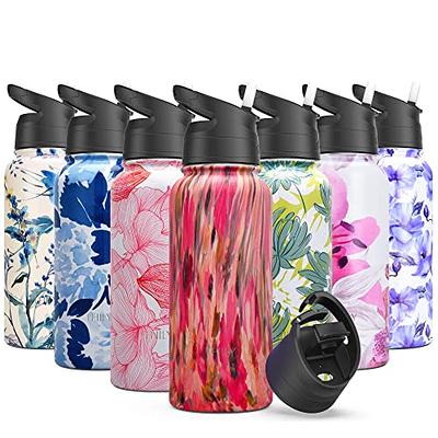 Triple Insulated Stainless Steel Water Bottle with Straw Lid - Flip Top Lid  - Wide Mouth Cap (25 oz) Sports Drink Bottle, Keeps Hot and Cold - Great  for Hiking & Biking 