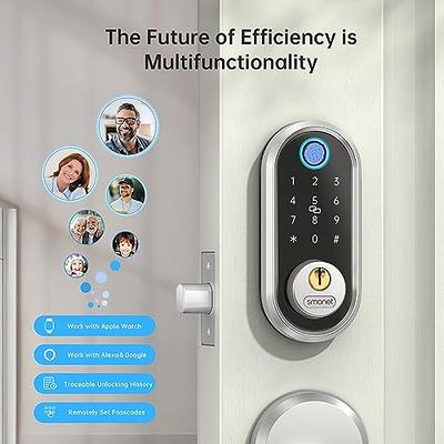 Smart Lock,SMONET Keyless Entry Door Lock with Handle,Fingerprint  Electronic Bluetooth Digital Keypad Auto Door Lock with Free APP Key Fob  Passcode,Smart Locks for Front Door 