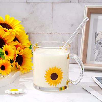 Sunflower Glass Coffee Cup, Sunflower Glass Iced Coffee Cup with