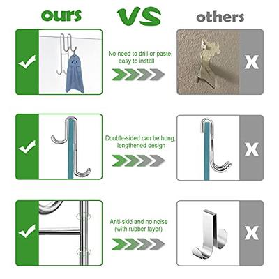 2Pack Shower Door Hooks, 304 Stainless Steel Towel Hooks for Bathroom  Frameless Glass Shower Door, Extended Double Shower Squeegee Hooks,  Bathrobes