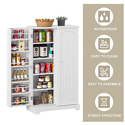 JEROAL 41''Pantry Storage Cabinet, White Freestanding Kitchen Pantry  Storage Cabinet with Adjustable Shelves & Doors, Buffet Cupboards Sideboard  for