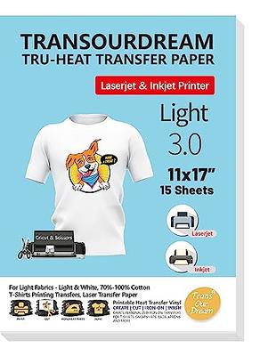 110 Sheets T-shirts Transfer Paper for Dark + Light fabrics, Printable Heat  Transfer Vinyl Paper for Inkjet Printers , Iron-on Transfer Paper 8.5x11