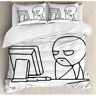 Humor Stickman Meme Face Looking At Computer Joyful Fun Caricature Comic  Duvet Cover Set - Yahoo Shopping