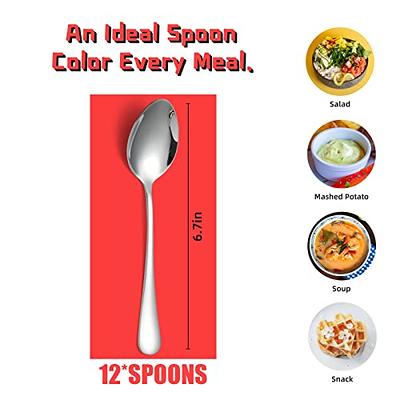 12 Pcs Dinner Spoon Set,Premium Food Grade Stainless Steel Spoons,Durable  Metal Spoons,Tablespoon,Spoons Silverware Only,Mirror Finish & Dishwasher