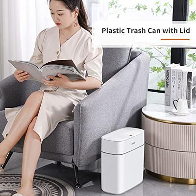 JOYBOS Garbage Can with Lid for Bathroom, Small Trash Can with Press Type  Cover, Slim Narrow 14L Waste Bin, Suit for Bedroom, Laundry, Office