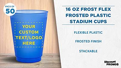 Custom Frosted Plastic Stadium Cups, 50 pack, Promotional Text, Logo, 16 oz.  Shatterproof Flexible Reusable Party Cups, Blue - Yahoo Shopping