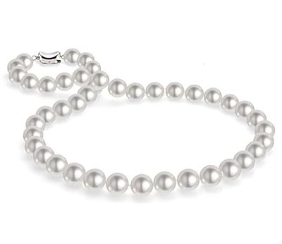 HUWODY Pearl Necklace Round White Simulated Shell Pearl Strand