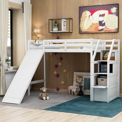 Full Loft Bed Modern Pine Wood Kids' Beds with Guardrail & Underbed Storage  Space - Yahoo Shopping