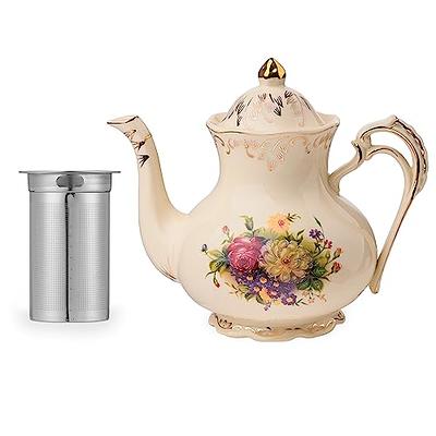 Sweejar Royal Teapot, Ceramic Tea Pot with Removable Stainless Steel Infuser, Blooming & Loose Leaf Teapot - 28 Ounce(Purple)