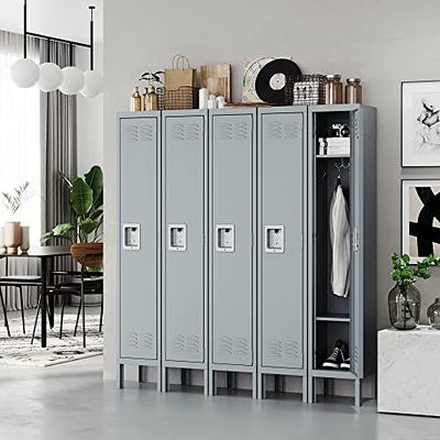Metal Locker Storage Cabinet,55 inch Steel Retro Wardrobe,4 Doors Lockable with Shelf ,Adjustable Legs Organizer Locker, Gray