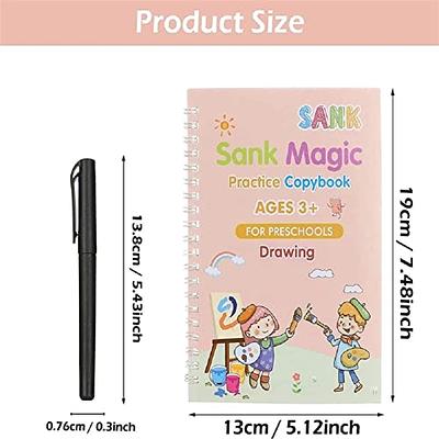 Yammi Reusable Handwriting Book Practice - Magic Copybook for Kids 3-8, Calligraphy Writing Practice Book with Grooved Pages and Magical Pen Refills(4