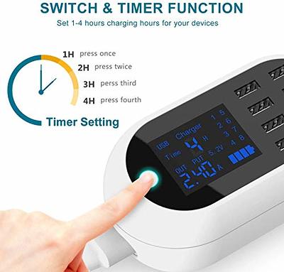 USB Charging Station, 8-Ports 60W/12A Multi Port USB C Hub Charger with LCD  Display for Cellphone & Tablet Multiple Devices