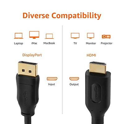 Basics DisplayPort to HDMI Display Cable, Uni-Directional, 4k@60Hz,  1920x1200, 1080p, Gold-Plated Plugs, 3 Foot, Black