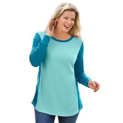 Woman Within Women's Plus Size Embroidered Thermal Henley Tee Long