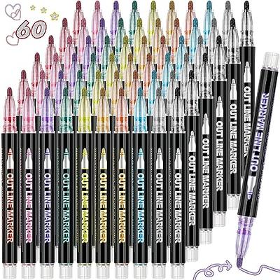 Aen Art Outline Pens, 24 Color Self-outline Shimmer Markers Set, Doodle  Markers Double Line Pen for Drawing, Greeting Card, Craft Project, Journal