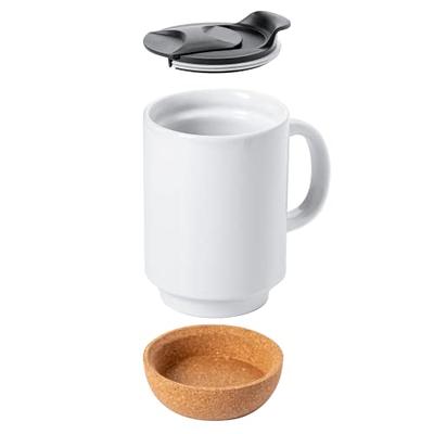 Gibson Home Modani 2 Pack Large 16.5 oz Ceramic Mugs Set with Removable Cork Bottom and Lid - Black