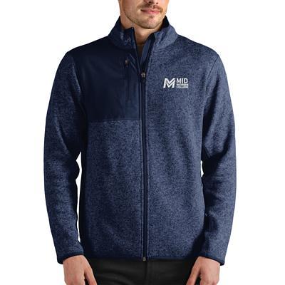 Men's Antigua Heathered Navy Mid Michigan College Fortune Full-Zip