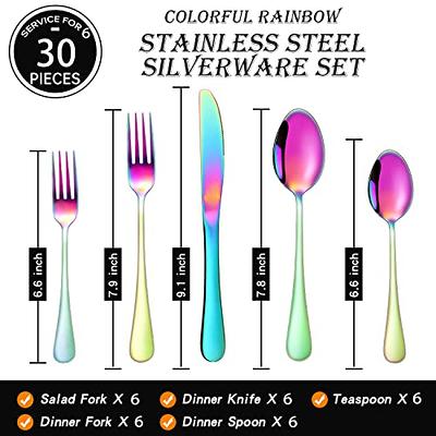 12 Pieces Toddler Utensils Kids Rainbow Silverware Set, Stainless Steel  Childrens Safe Forks and Spoons, Metal Kids Cutlery Set, Dishwasher Safe