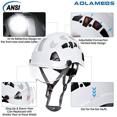 AOLAMEGS Construction Safety Hard Hat - ANSI Z89.1 OSHA Approved Safety  Helmets with Chin Straps Lightweight Reflective Vented ABS Hard Hats for Men