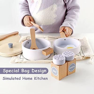 Cute Stone Pretend Play Kitchen Accessories Toy Kids Kitchen Playset with Stainless Steel Play Pots and Pans