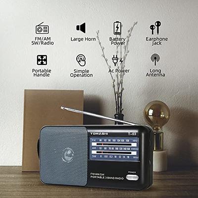 LEOTEC Portable AM FM Radio with Best Reception,Battery Operated or AC  Power,Big Speaker,Large Tuning Knob,Clear Dial,Earphone Jack for