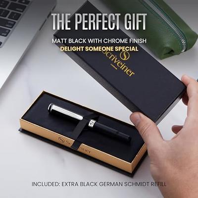 Scriveiner Silver Chrome Ballpoint Pen - Stunning Luxury Pen with 24K Gold Finish, Schmidt Black Refill, Best Ball Pen Gift Set