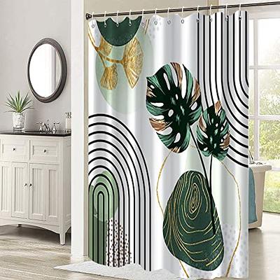 Ruelvth Mid Century Shower Curtain Modern Boho Green Leaves For Bathroom Waterproof Abstract Arch Emerald Set With Hooks 72x72 Inch Yahoo Ping