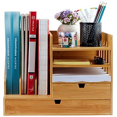 Office Desk Organizers and Accessories 2 Sliding Drawer Storage, 3 Letter  Tray and 3 Upright Section, Multifunction Bamboo Wooden Desktop Organizer  Supplies for Office, School, Home - Yahoo Shopping