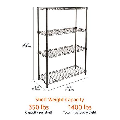 Basics 4-Shelf Adjustable, Heavy Duty Storage Shelving Unit (350 lbs  loading capacity per shelf), Steel Organizer Wire Rack, Black, 36 L x 14  W x 54 H - Yahoo Shopping
