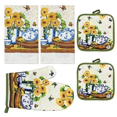 Kitchen Sunflower Dishtowel and Oven Mitts Set