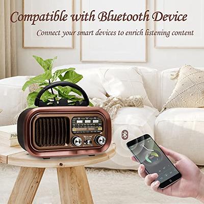 Gelielim Portable Radio AM FM, Retro Bluetooth 5.3 Speaker, Shortwave Radio  Support TF Card/USB, Battery Powered Radio, Gifts Idea for Elder, Retro