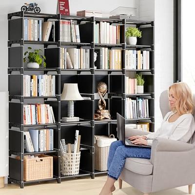 REIBII Bookshelf for Bedroom Book Shelf Organizer Bookcase Tall Book Case  18 Cube Storage Organizer Cube Shelf Grey Cubby Storage Organizer Shelves