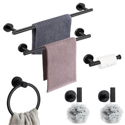 ATKING 5-Piece Bath Hardware with Towel Bar Towel Hook Toilet Paper Holder  and Towel Ring Set in Matte Black A5BK-522 - The Home Depot