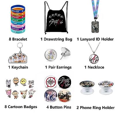 eTel Like Kpop Stray Kids Gifts Set, Including Drawstring Bag Backpack,  Necklace, Earrings, Bracelets, Button Pins, Lanyard ID Holder, Keychain,  Phone Ring Holder, Cartoon Badge - Yahoo Shopping