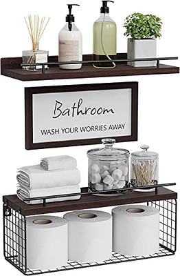 Hoiicco Bathroom Shelves with Wire Storage Basket, Floating