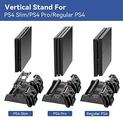 PS4 Stand Cooling Fan Station for Playstation 4/PS4 Slim/PS4 Pro, PS4  Vertical Stand with Dual Controller Port Charger Dock Station, 12 Game  Slots