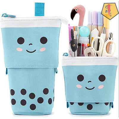 Boba Cute Standing Pencil Case for Kids, Pop Up Pencil Box Makeup Pouch, Stand Up Christmas Gift Kids Pen Holder Organizer Cosmetics Bag, Kawaii