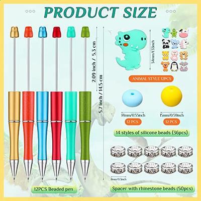  12 Set Plastic Beadable Pens Assorted Bead Pens Wood Beads  Crystal Spacer Beads Set Round Beads Black Ink Ballpoint Pen DIY Bead Pen  Set for Women Kids Gifts School Office