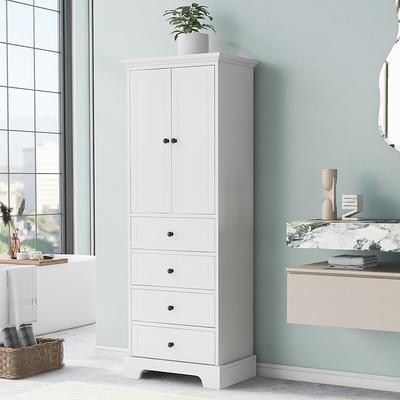 White Bathroom Storage Cabinet, Freestanding Cabinet with Drawers