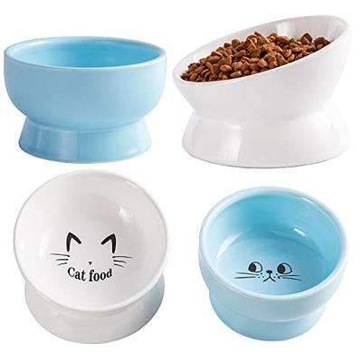 Navaris Ceramic Pet Bowl Set - Food Water Bowls for Cats, Small Dogs and Puppies with Non-Slip Retro Metal Stand - Set of Bowls, 10.8 oz Each