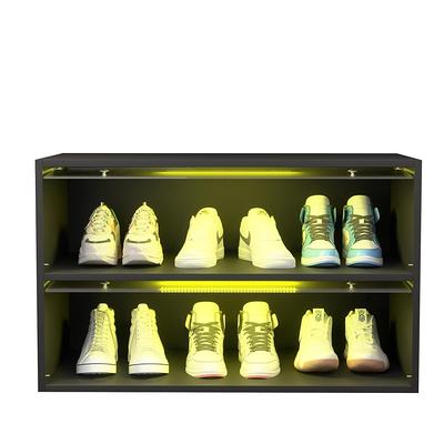 Black Shoe Box w/ RGB Led Light Shoe Storage Cabinet w/ Flip Glass Door 2  Tiers Shoe Cabinet Standing Shoe Rack Shoe Organizer - Yahoo Shopping