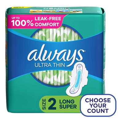 Always Ultra Thin Pads with Wings, Size 2, Long Super Absorbency, 58 CT -  Yahoo Shopping