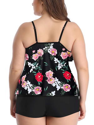 Chama Plus Size 2-Piece Swimsuits for Women Flounce Printed Tankini Bathing  Suits Tummy Control - Yahoo Shopping