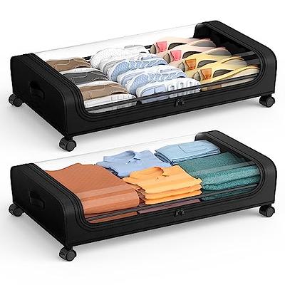 2Pack Plastic Under Bed Storage Containers Stackable Underbed Organizer  Bins with Lids Bedroom Collapsible Organization Drawer on Rolling Wheels  for