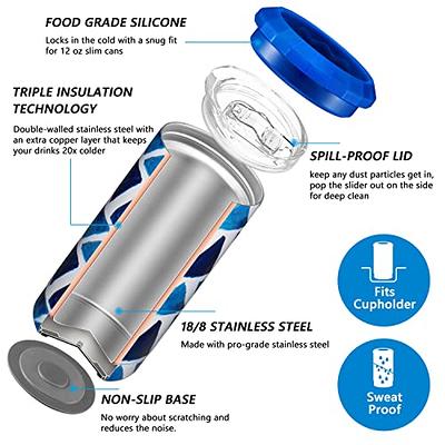 Skinny Can Cooler Vacuum Insulated - THILY Stainless Steel Drink Sleeve  Holder with Lid for 12 oz Slim Cans | 2 in 1 Insulated Travel Tumbler, for