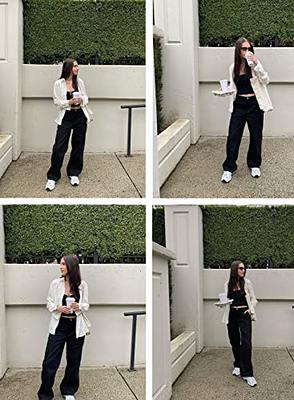  Women Loose High Waisted Cargo Pants Wide Leg Casual Pants  Casual Plus Size Trousers (Black, L) : Clothing, Shoes & Jewelry